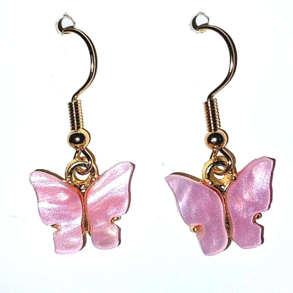 Vintage Pink ButterflyโDangleโEarrings For Adults And Kids